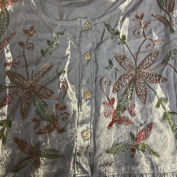 Sacred Threads Tie Dye Embroidered Floral Tiered Dress SM/MED Boho Artsy Hippie - Picture 4 of 8